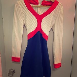 Vintage tie-back dress red, white and navy
